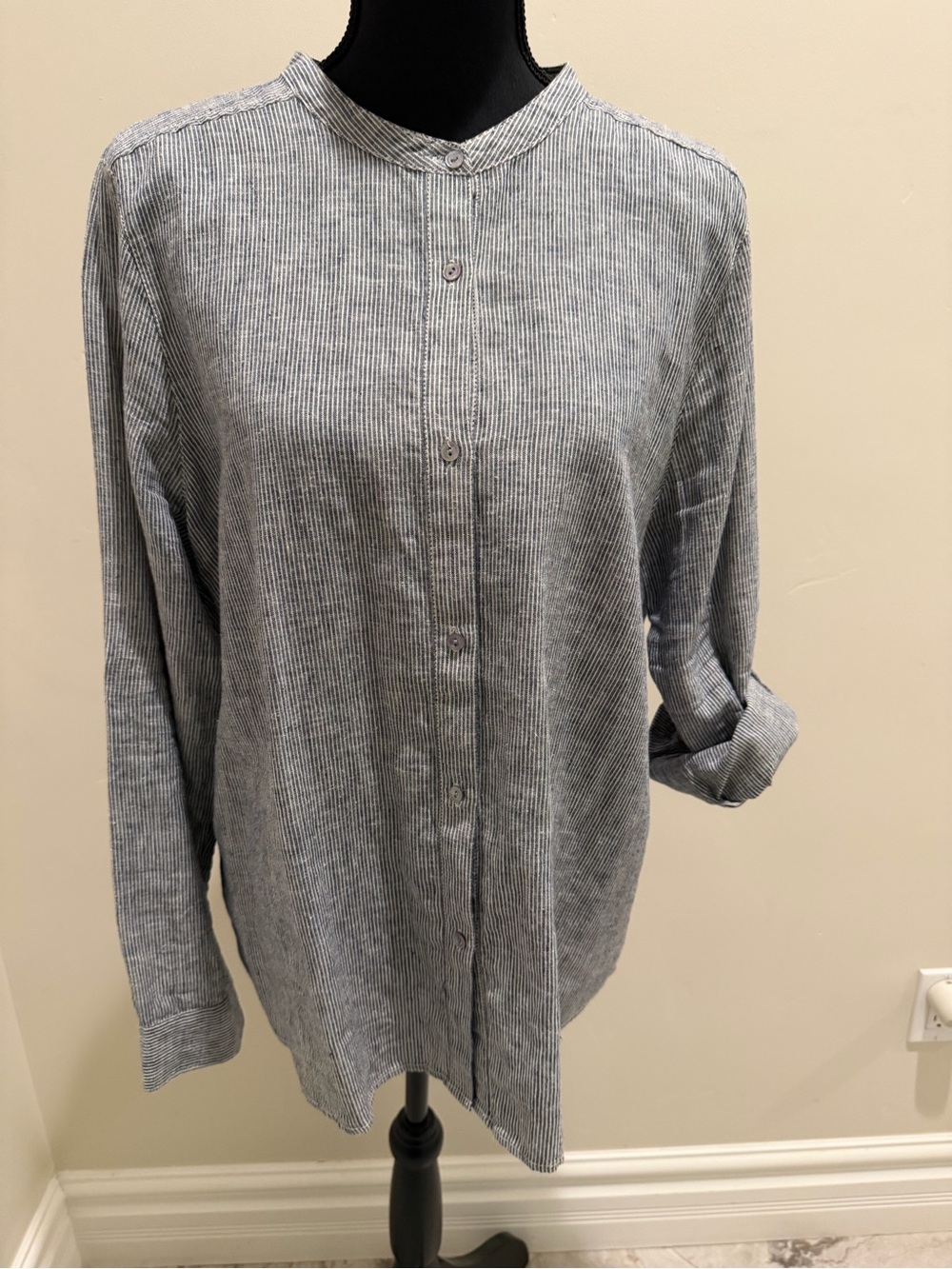 EILEEN FISHER Striped Button-Up Shirt - Blue & White